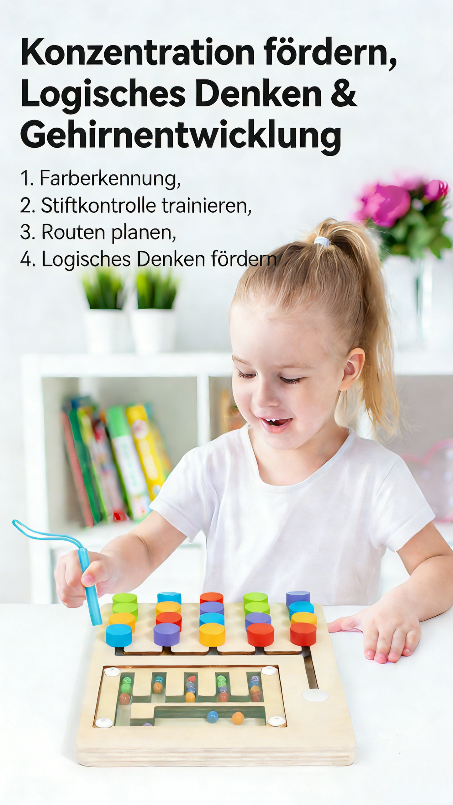 Montessori Holz-Magnetspiel Labyrinth für Kinder ab 3 Jahren – Farben-Sortierspiel & Puzzle aus Holz, ideales Geschenk für Jungen und Mädchen von 3 bis 7 Jahren (Eis-Design)