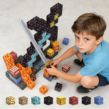 Magnetische Bausteine – Bauen Mine Magnet Welt Magie Schwert Portal Set, Bauspielzeug Magnetische Kacheln für Kinder ab 3 Jahren, Förderspielzeug Kinderspiele Geschenke für Jungen & Mädchen 3-5 5-7 - Spileo