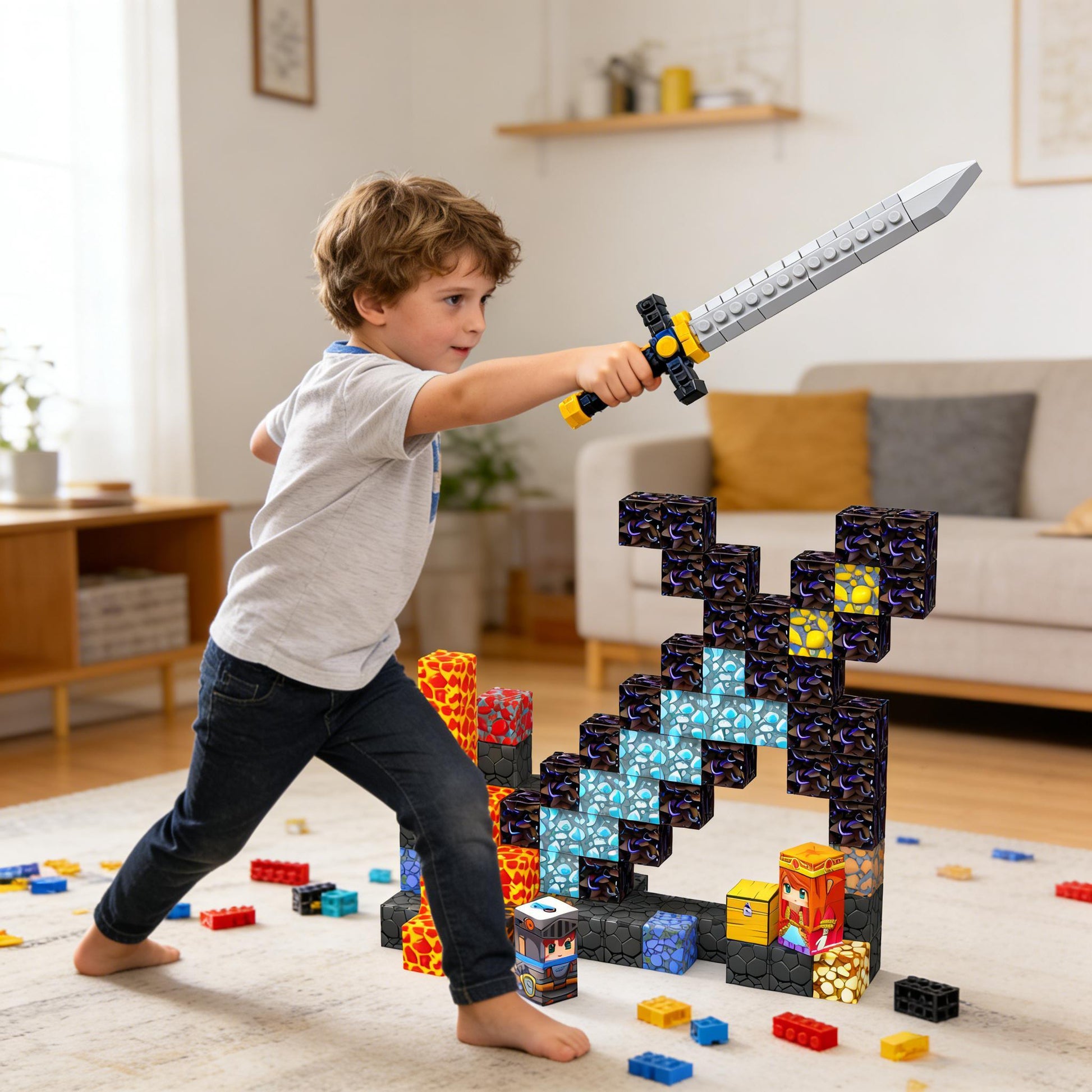 Magnetische Bausteine – Bauen Mine Magnet Welt Magie Schwert Portal Set, Bauspielzeug Magnetische Kacheln für Kinder ab 3 Jahren, Förderspielzeug Kinderspiele Geschenke für Jungen & Mädchen 3-5 5-7 - Spileo