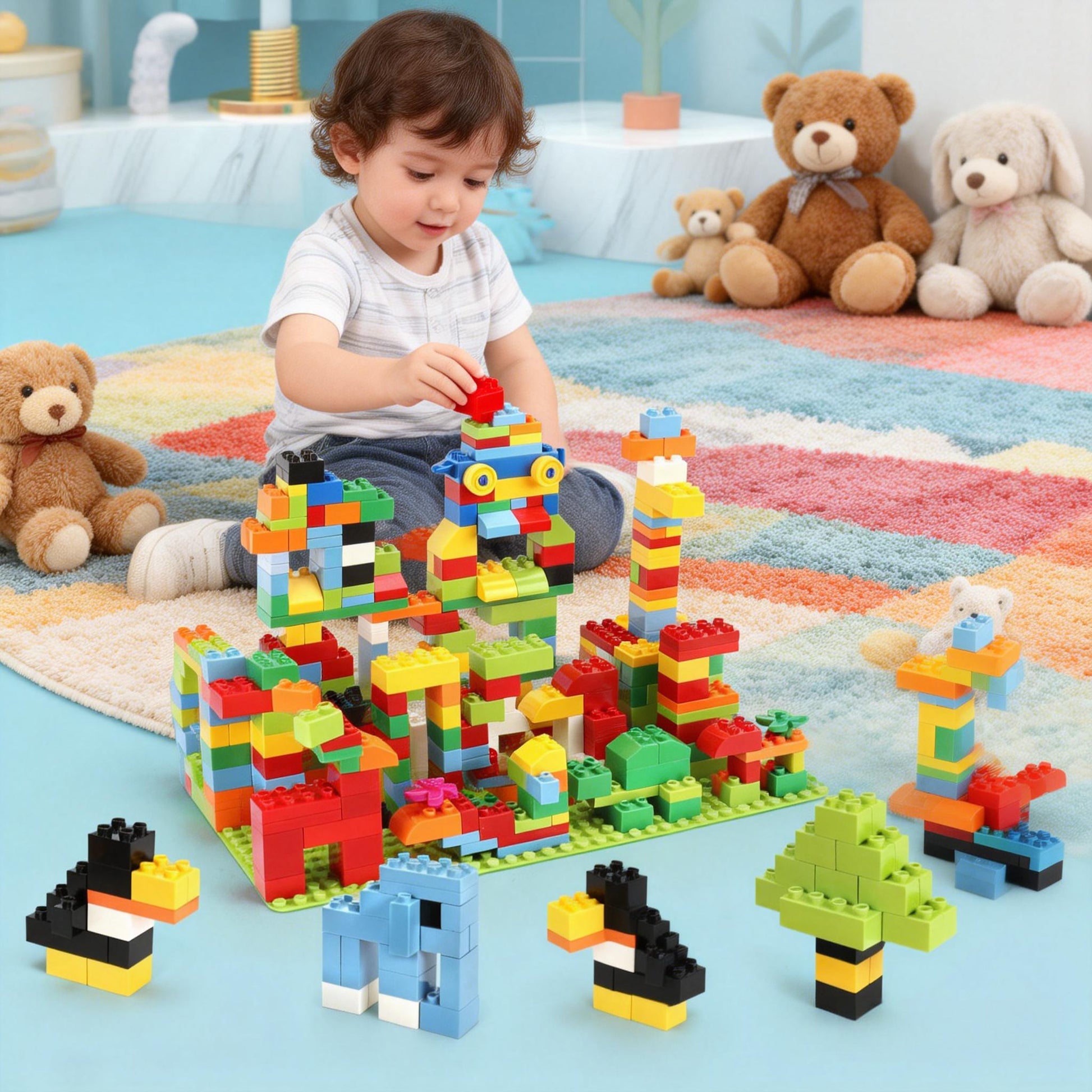 108-teiliges Bausteinset für Kinder – Kompatibel mit allen großen Marken, inkl. Grundplatte, STEM-Spielzeug für jedes Alter Spileo