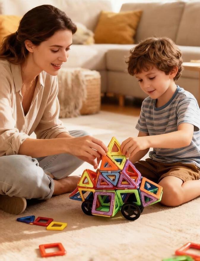 Magnetische Bausteine für Kinder ab 3 Jahren – 40-teiliges STEM Lernspielzeug zur Förderung von Kreativität, Feinmotorik und räumlichem Denken – Ideal für Vorschule & Montessori-Spielen