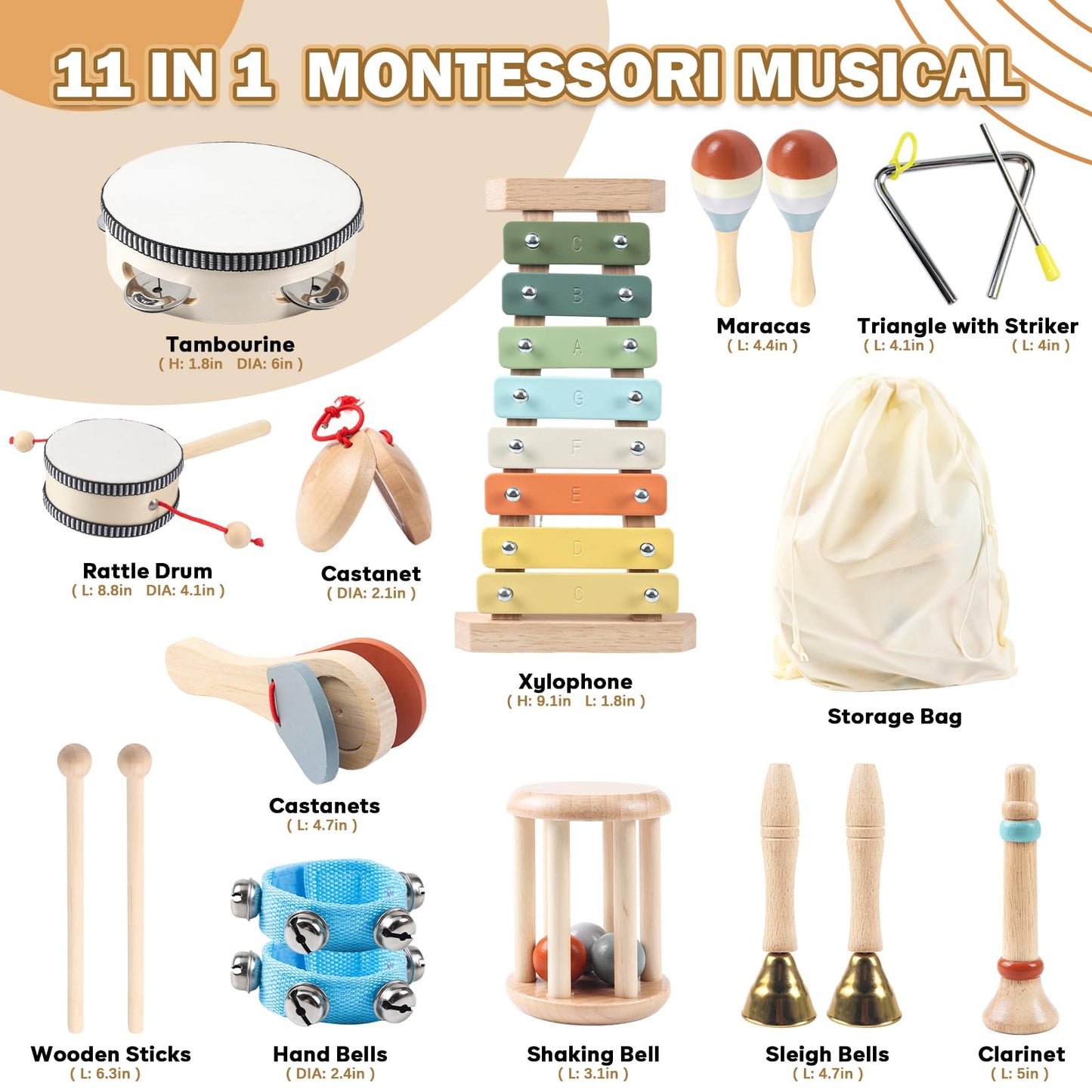 11-in-1 Montessori Musikinstrumente aus Holz für Kinder