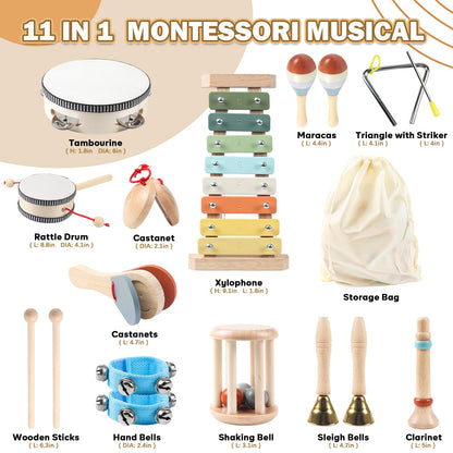 11-in-1 Montessori Musikinstrumente aus Holz für Kinder
