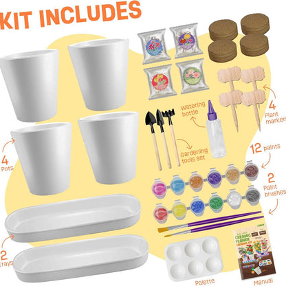 Keramik-Bemal-Set mit 6 Blumentöpfen – Kreatives Mal- und Pflanzset für Kinder ab 5 Jahren, ideal als Ostergeschenk oder Geburtstagsbastelset für Mädchen und Jungen