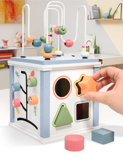 Nachhaltiger Motorikwürfel aus FSC®-Holz – Baby-Spielwürfel ab 1 Jahr | Montessori Activity Center mit vielfältigen Spielmöglichkeiten